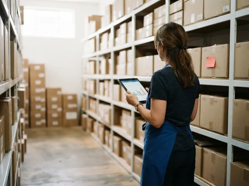 Um lojista a rever números de stock num tablet