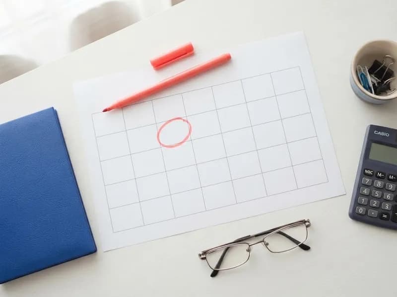Um calendário fiscal numa secretária com uma caneta vermelha a marcar um prazo